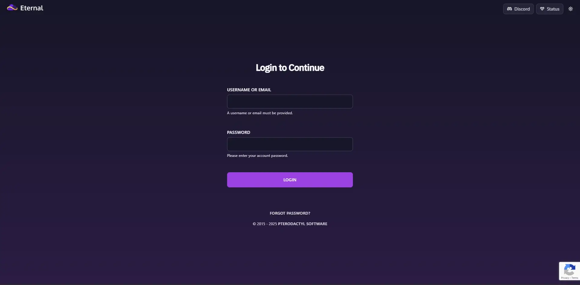 Eternal Hosting Control Panel Login